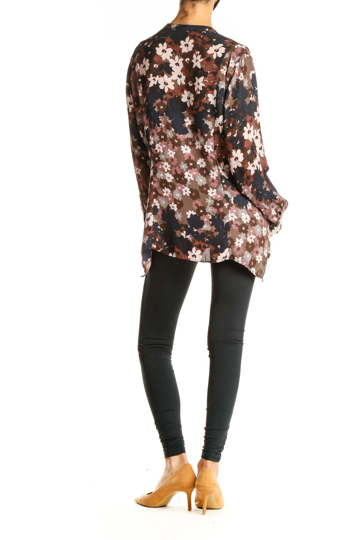 Brown Floral Print Brunch Top