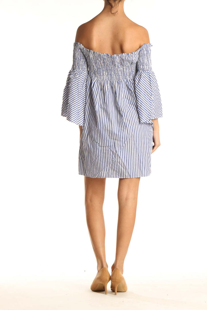 Blue Striped Off The Shoulder Dress