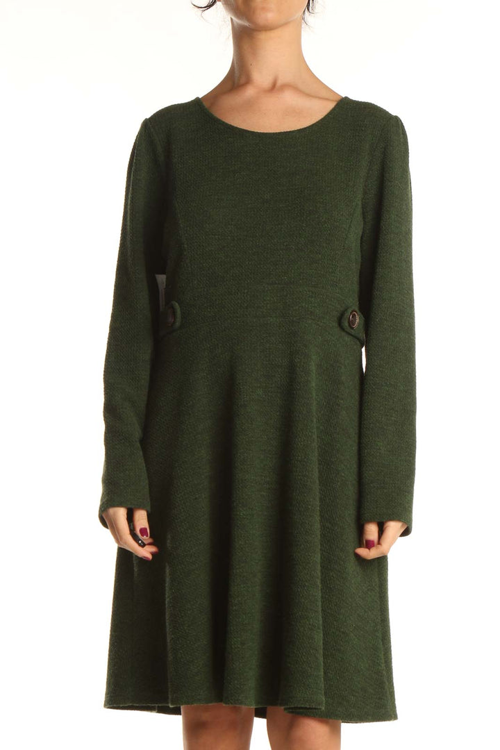 Green Sweater Classic Fit & Flare Dress