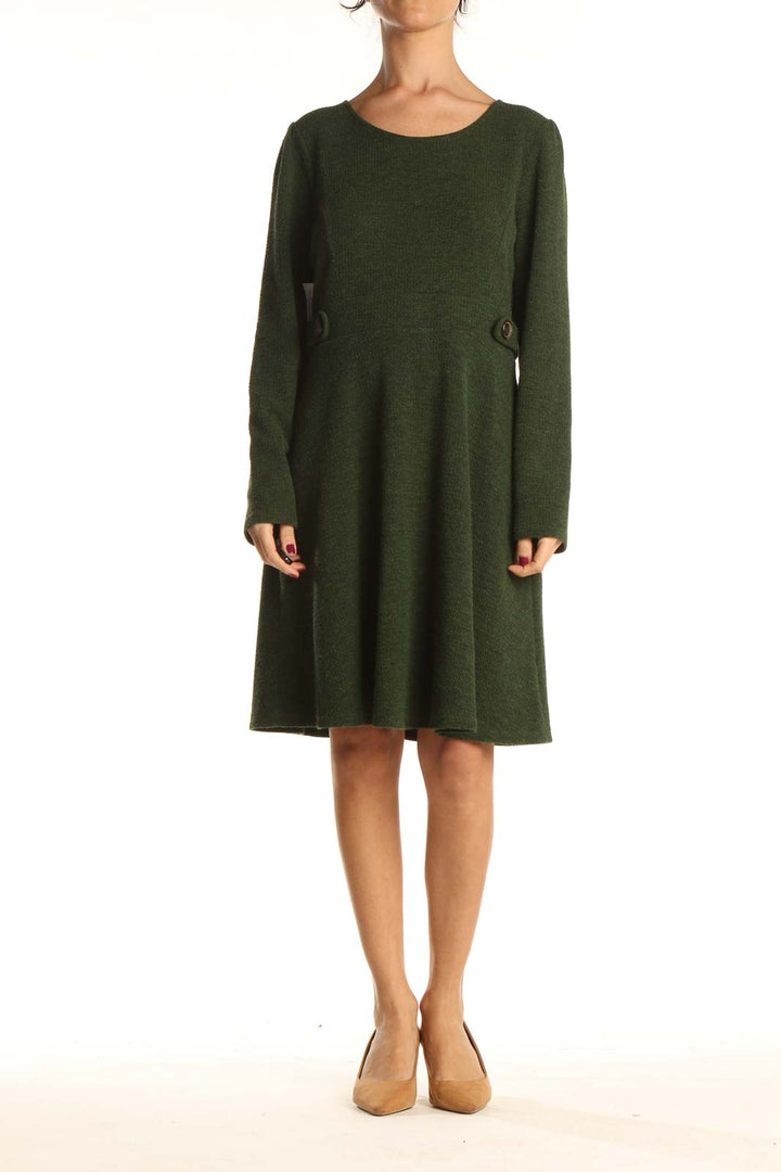 Green Sweater Classic Fit & Flare Dress