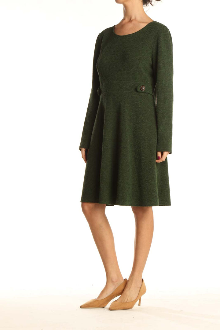 Green Sweater Classic Fit & Flare Dress