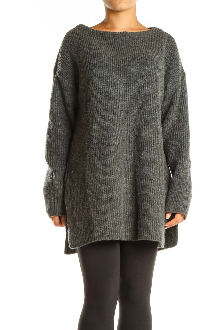 Gray All Day Wear Long Sweater