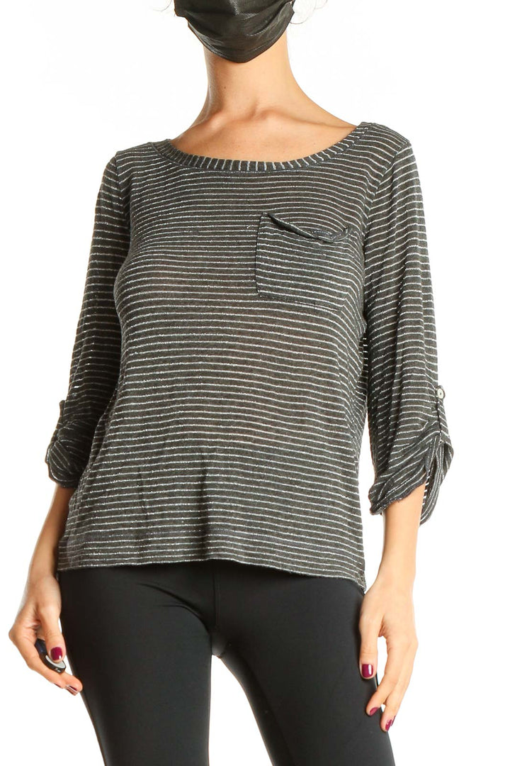 Gray Striped Casual Top