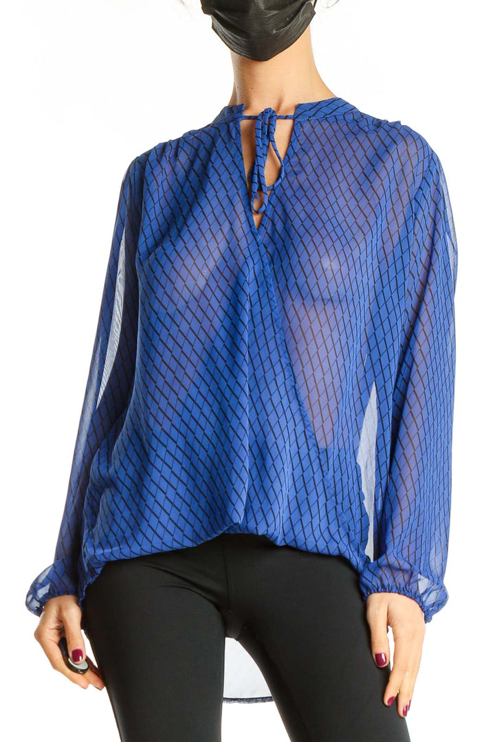 Blue Printed Chic Sheer Top