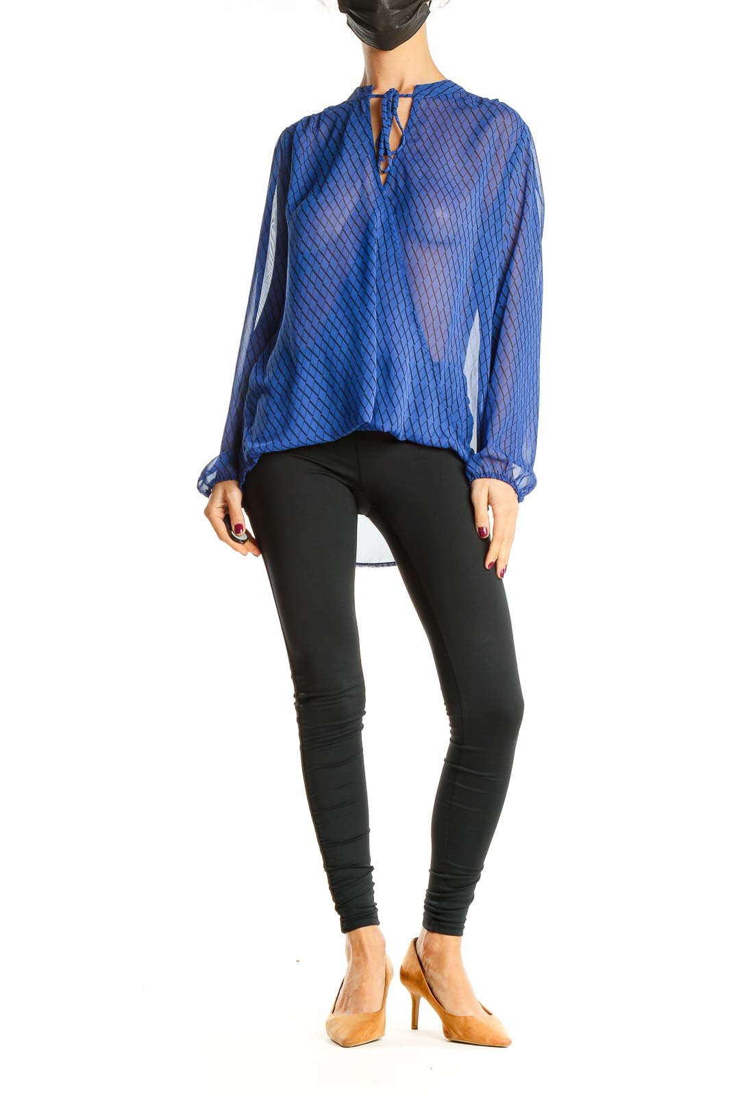 Blue Printed Chic Sheer Top