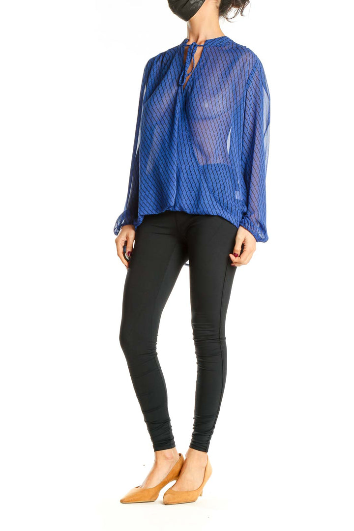 Blue Printed Chic Sheer Top