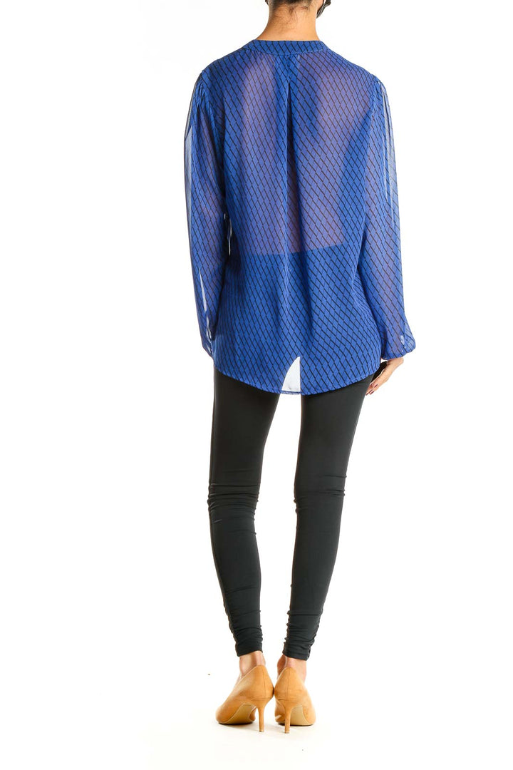 Blue Printed Chic Sheer Top