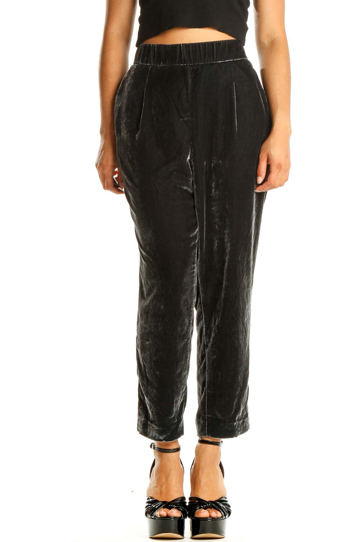 Black Velour Cropped All Day Wear Pants