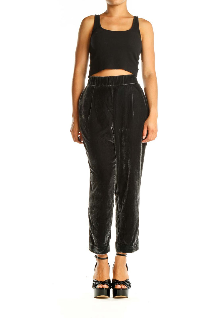 Black Velour Cropped All Day Wear Pants