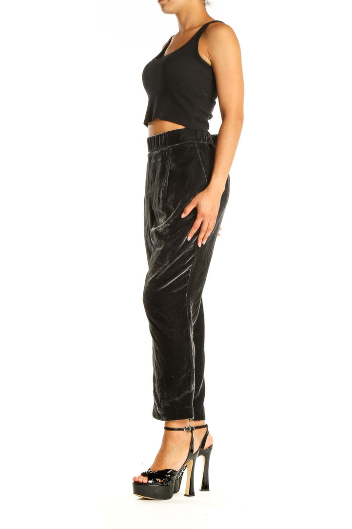 Black Velour Cropped All Day Wear Pants