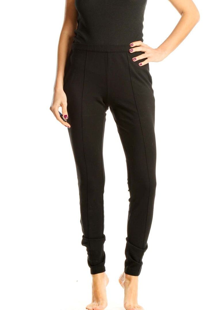 Black Textured Casual Leggings