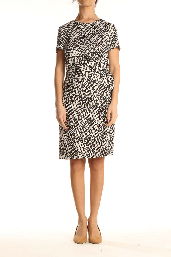 Beige Printed Classic Sheath Dress