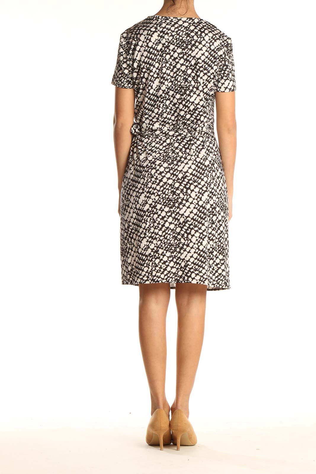 Beige Printed Classic Sheath Dress