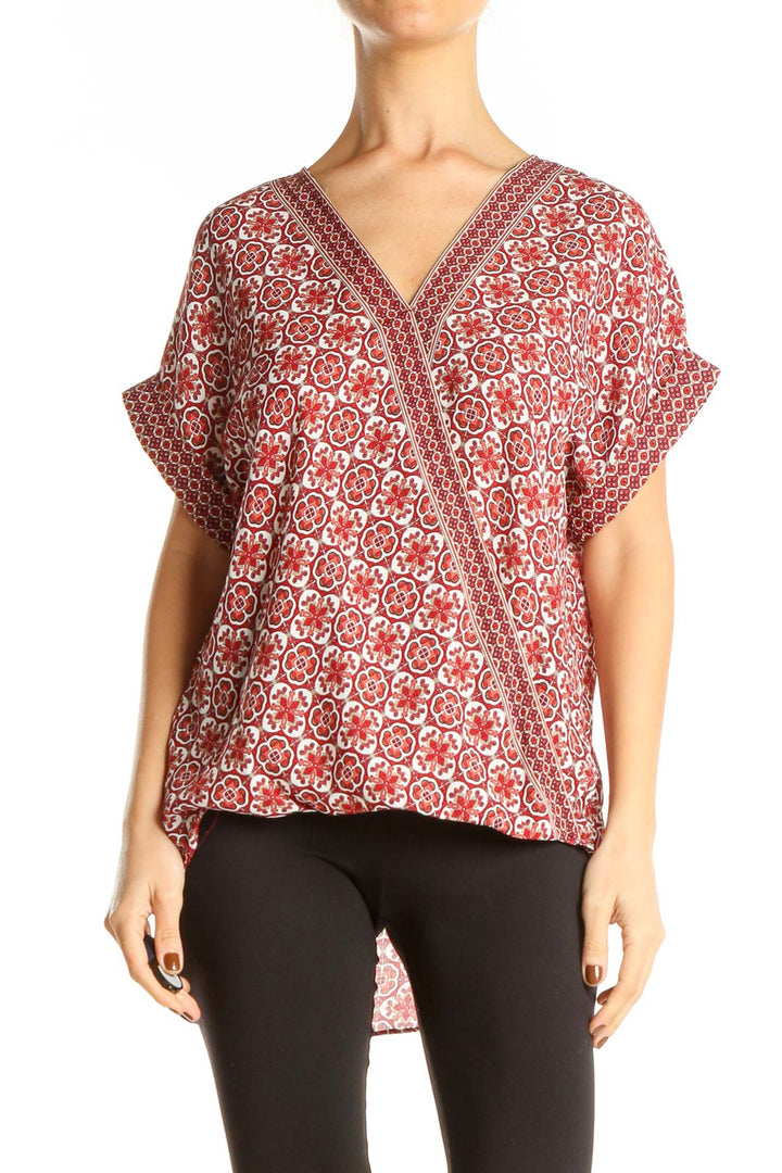 Red Printed Casual Blouse