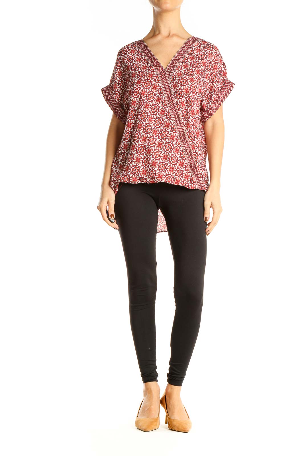 Red Printed Casual Blouse