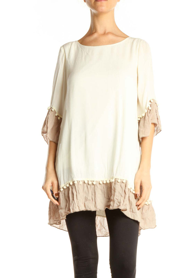 Beige Bohemian Long Top