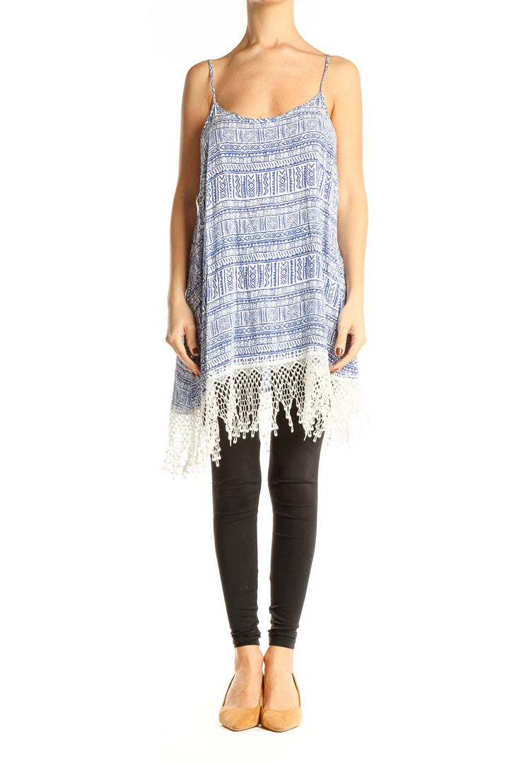 Blue Aztec Print Bohemian Tunic Tank Top