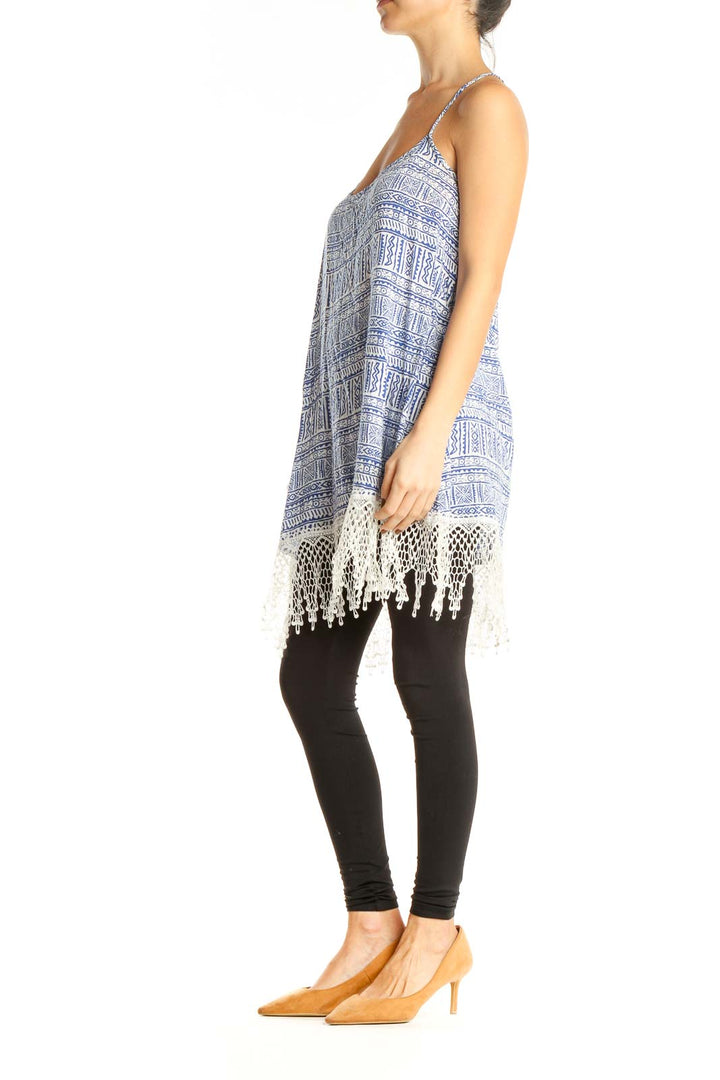 Blue Aztec Print Bohemian Tunic Tank Top