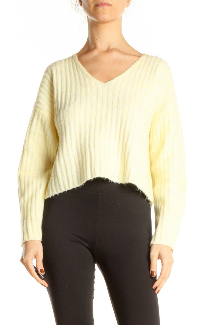 Yellow All Day Wear Cropped Sweater