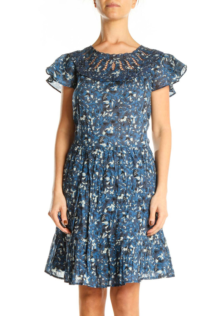 Blue Floral Print Chic Fit & Flare Dress