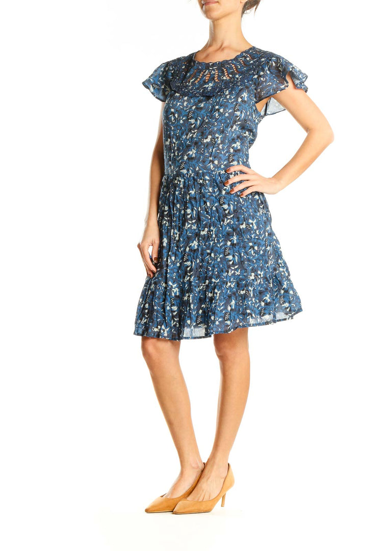 Blue Floral Print Chic Fit & Flare Dress