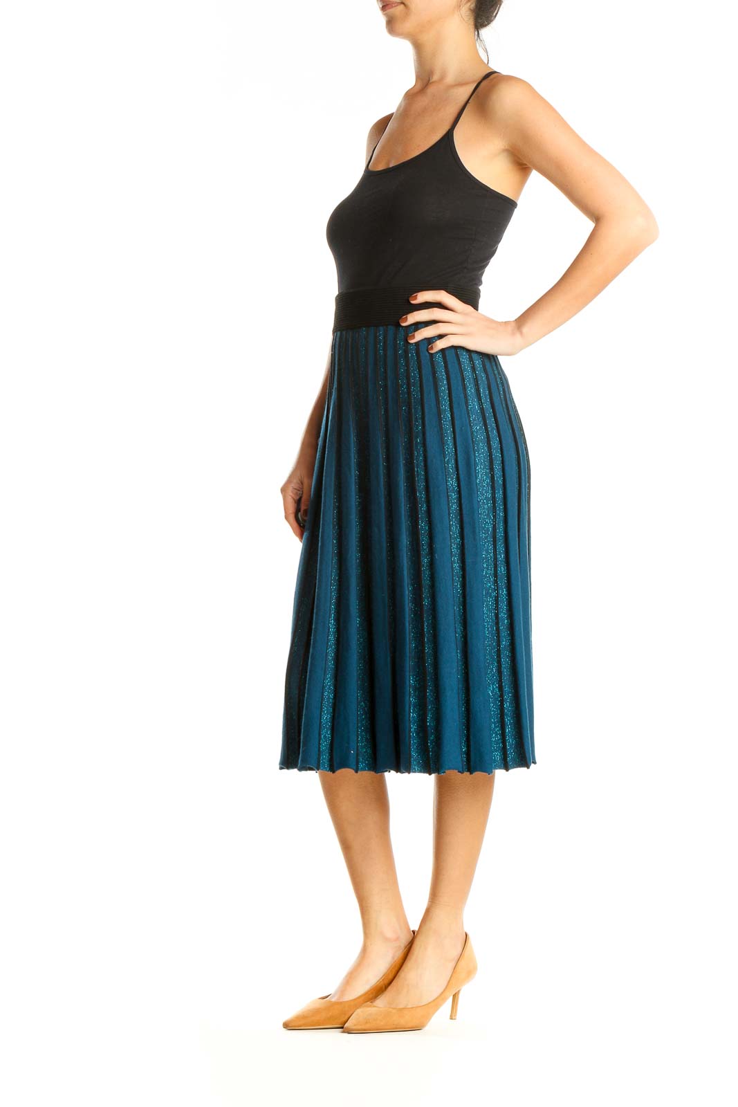 Blue Holiday Shimmer Pleated Skirt