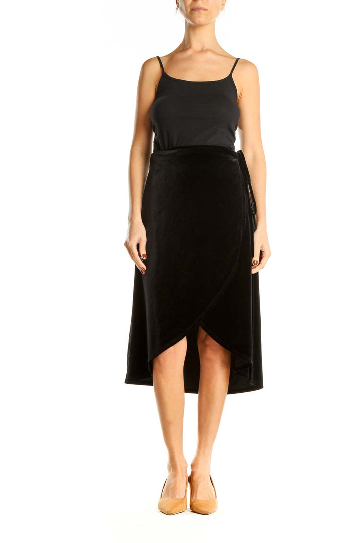 Black Textured Chic A-Line Skirt