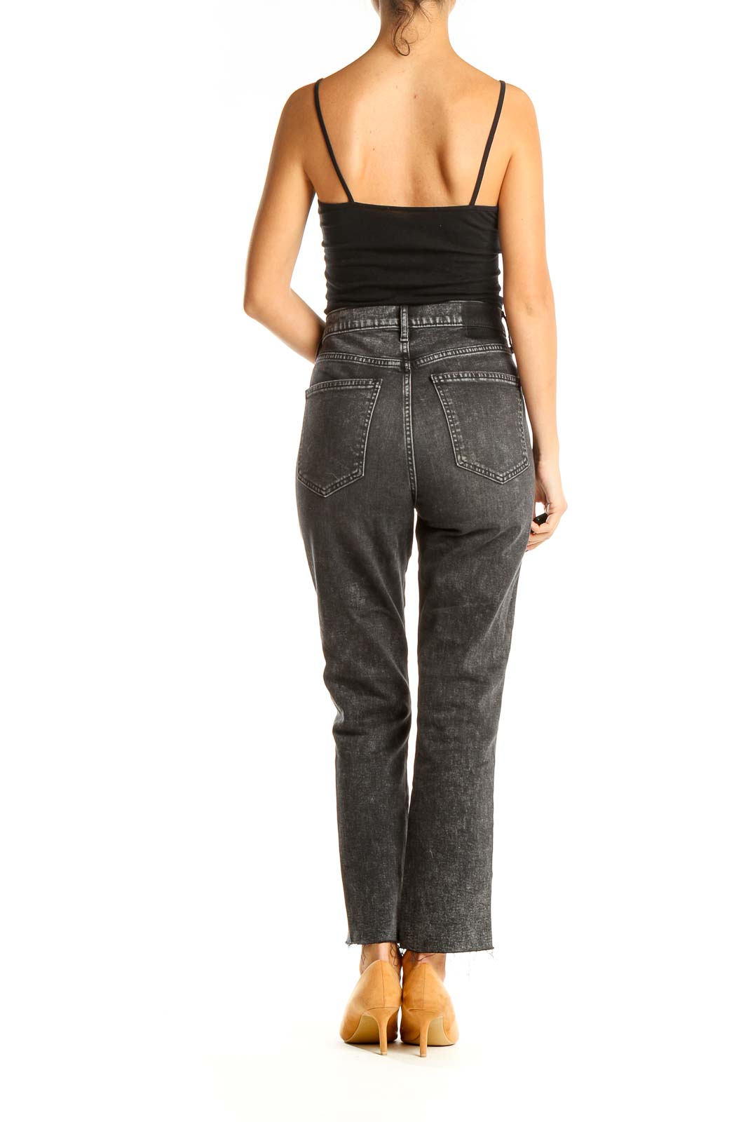 Gray High Waisted Straight Leg Jeans