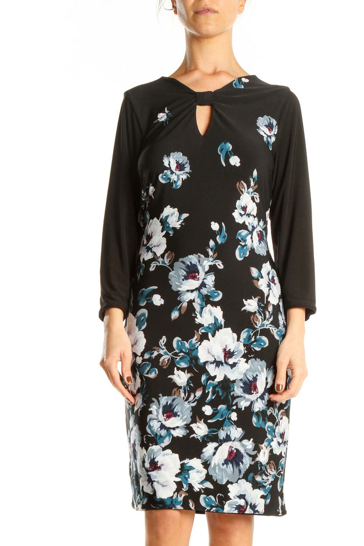 Black Floral Print Sheath Dress