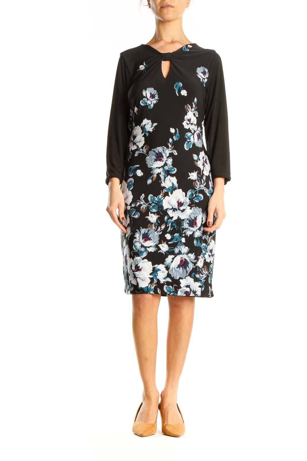 Black Floral Print Sheath Dress