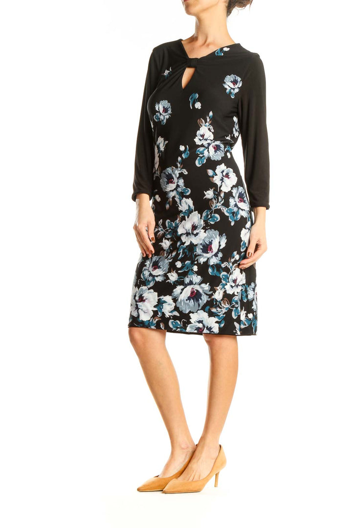 Black Floral Print Sheath Dress