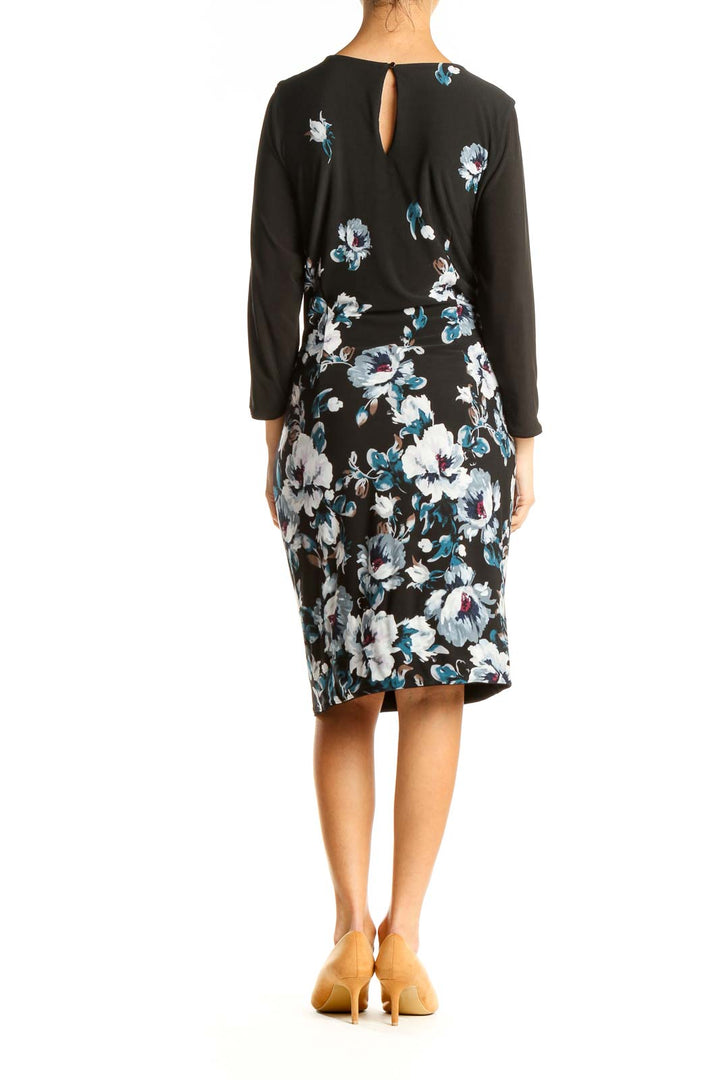 Black Floral Print Sheath Dress