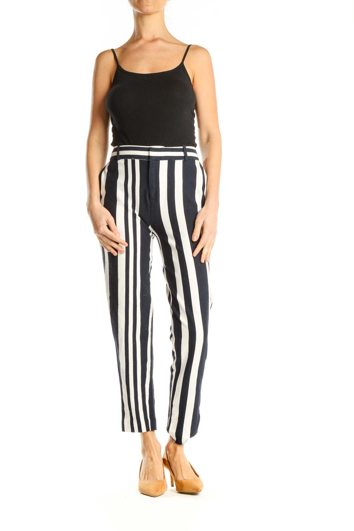 White Blue Striped All Day Wear Trousers