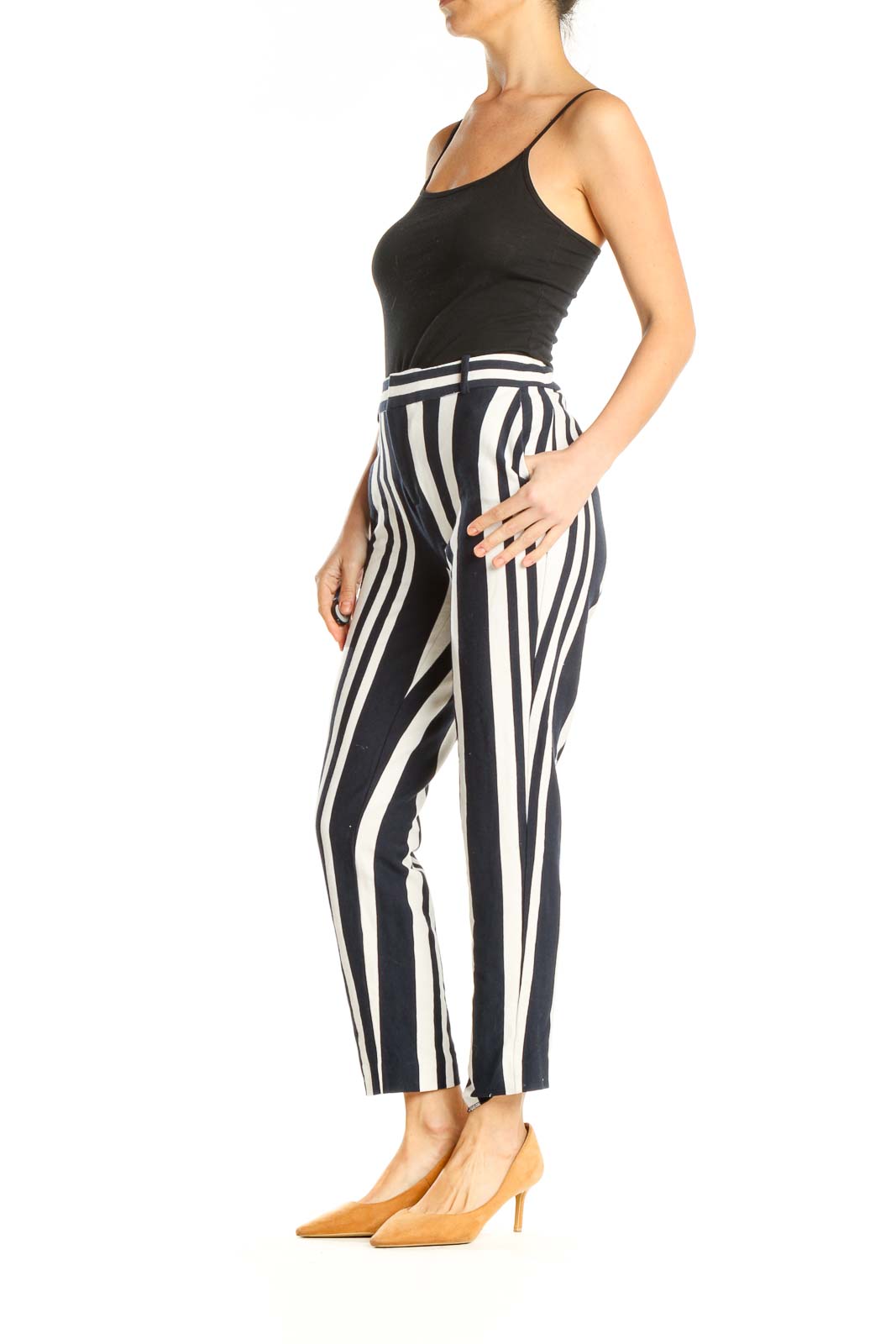 White Blue Striped All Day Wear Trousers