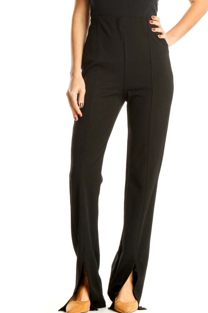 Black High Waisted Slit Classic Pants