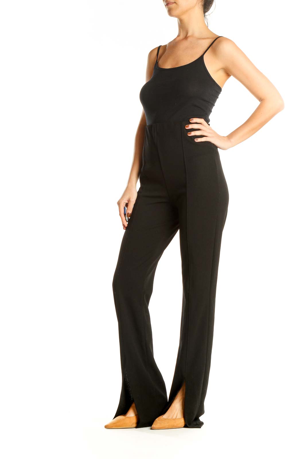 Black High Waisted Slit Classic Pants