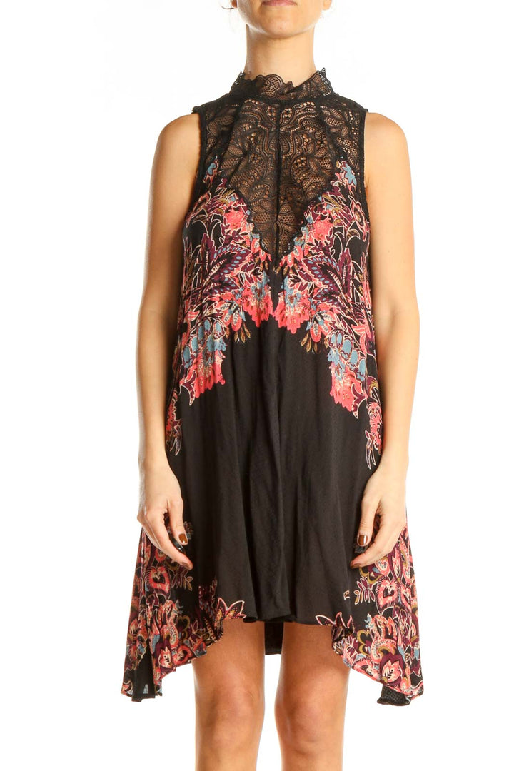 Black Pink Lace Bohemian Fit & Flare Dress