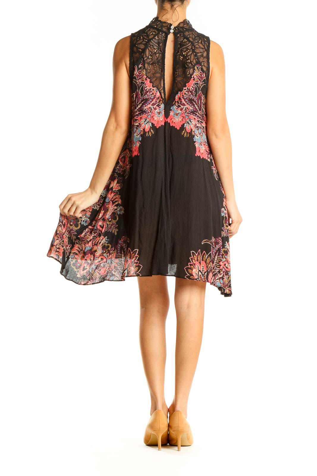 Black Pink Lace Bohemian Fit & Flare Dress