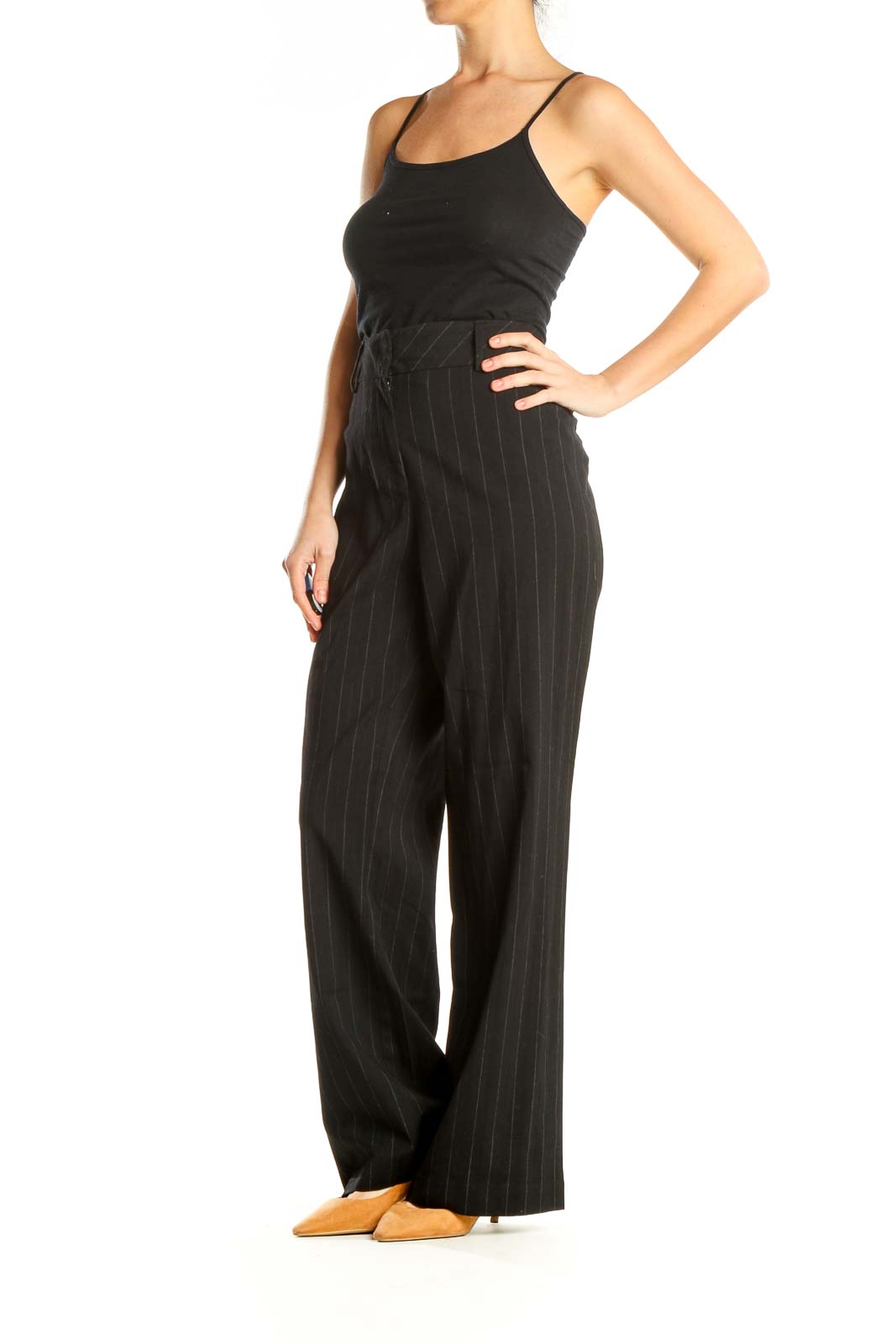 Black Pinstripe Retro Trousers