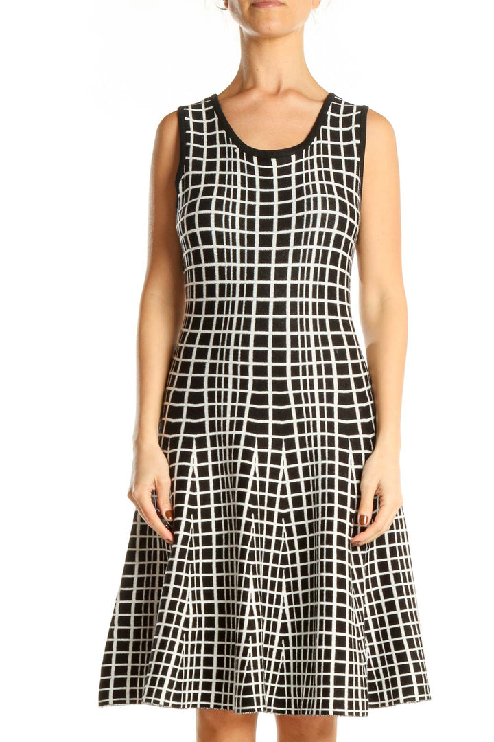 Black White Checkered Classic Fit & Flare Dress