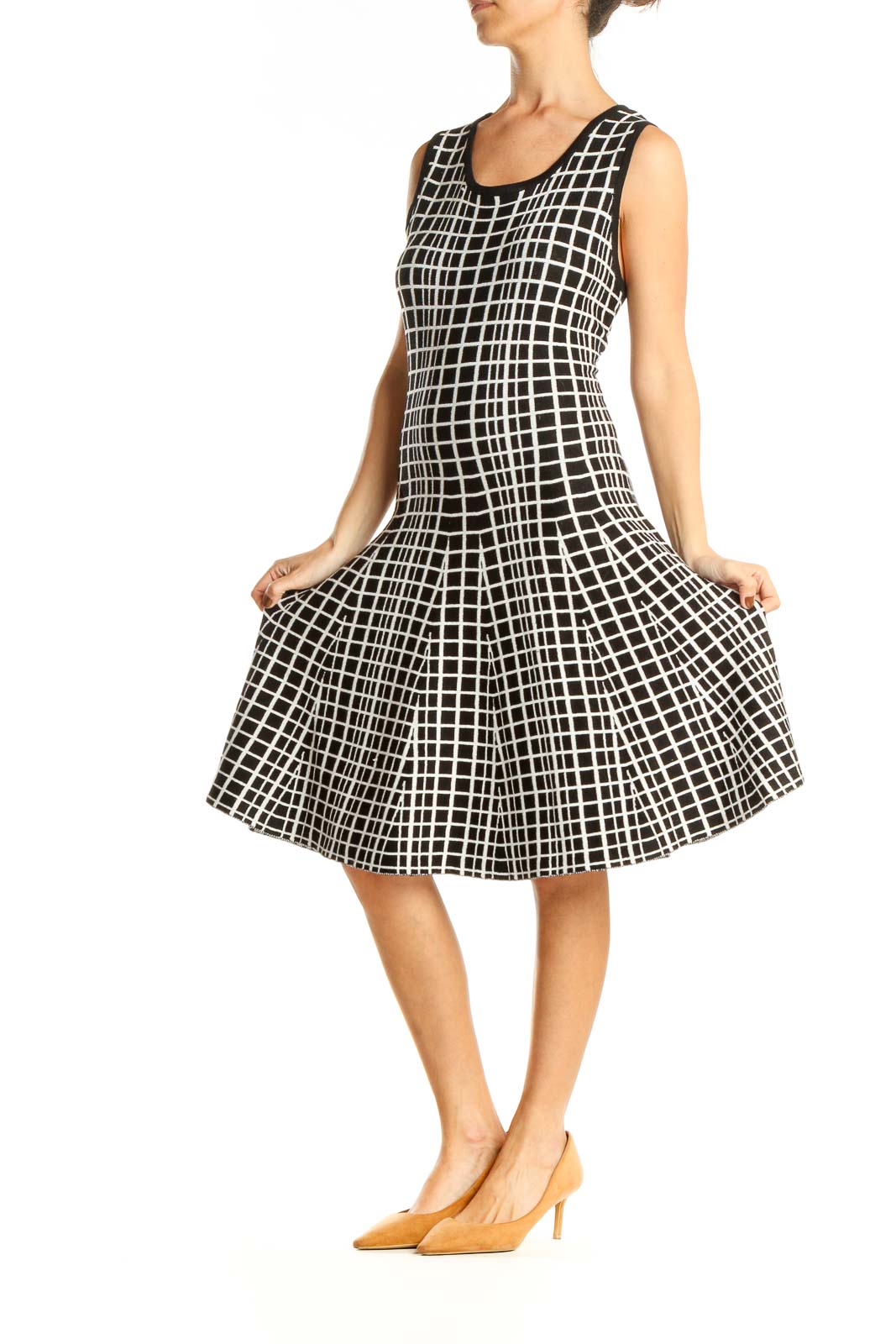 Black White Checkered Classic Fit & Flare Dress