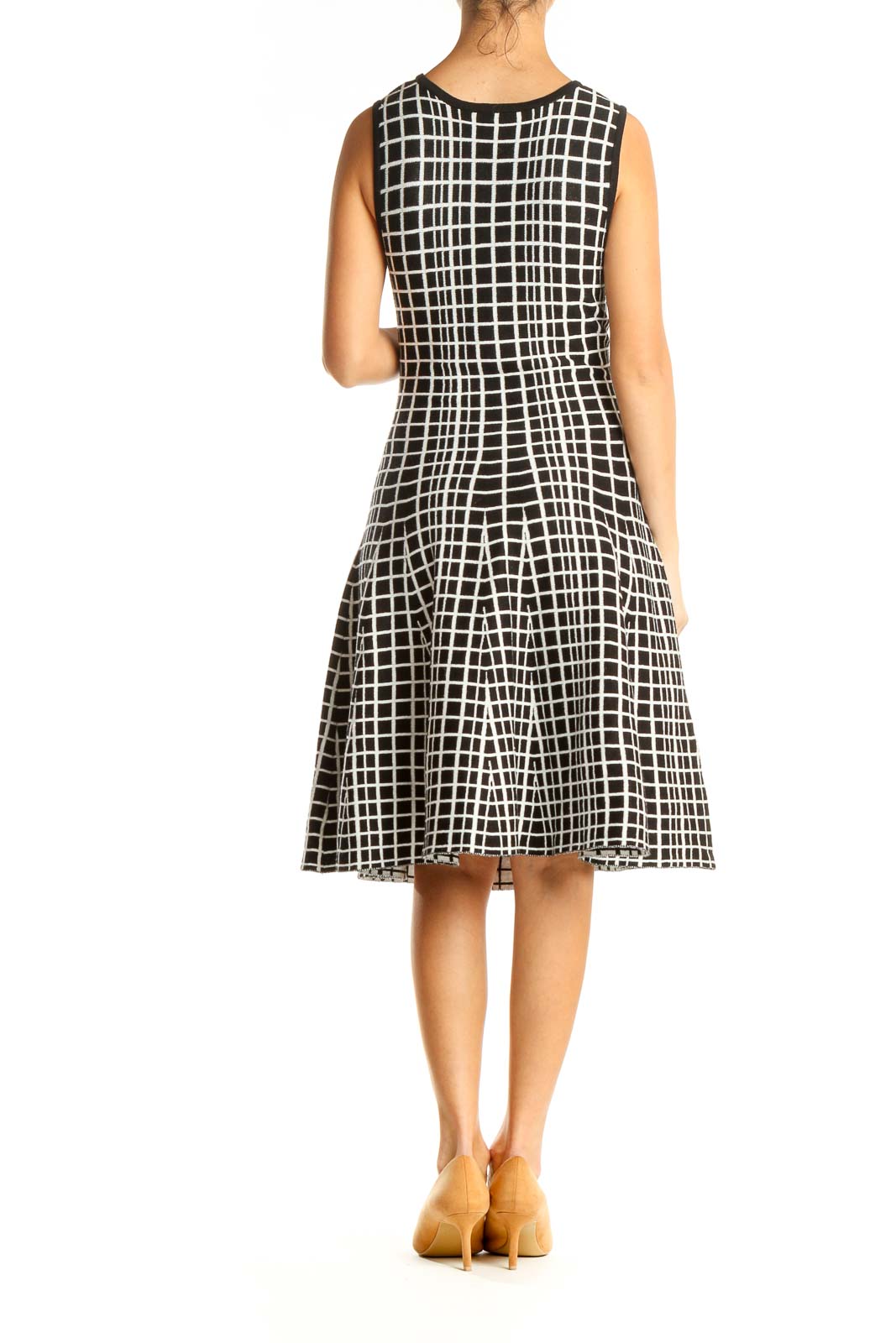 Black White Checkered Classic Fit & Flare Dress