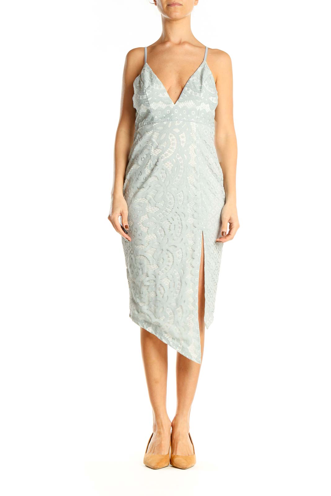 White Gray Lace Classic Sheath Dress