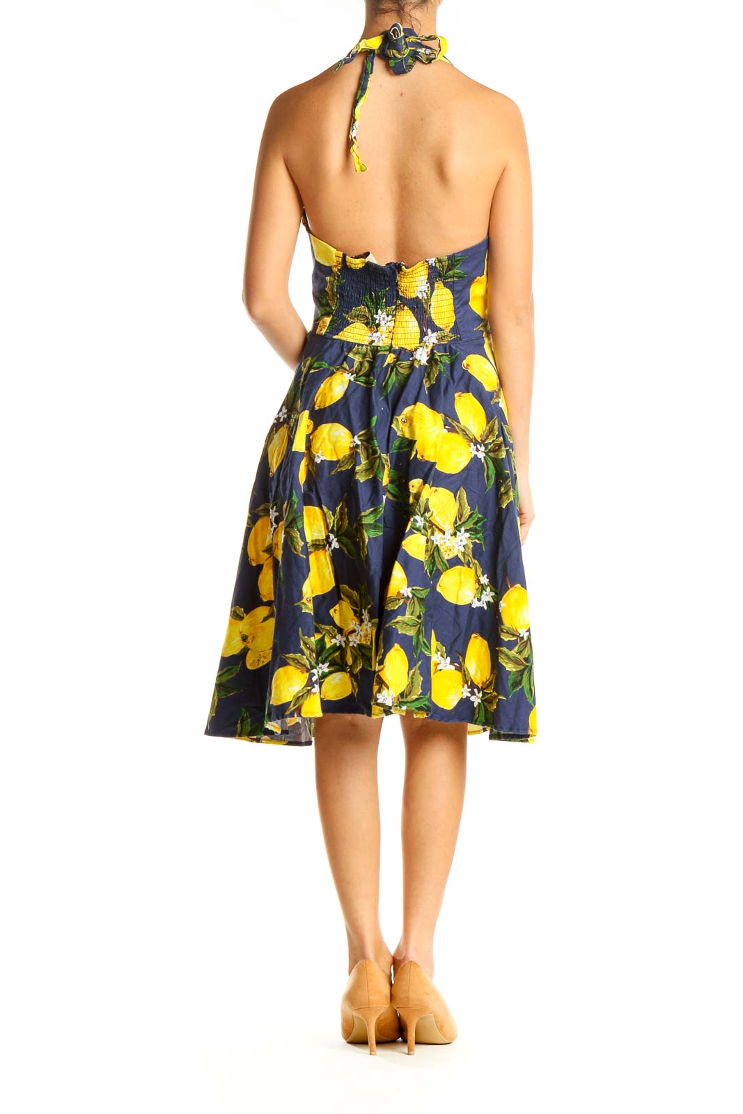 Blue Yellow Printed Retro Fit & Flare Dress