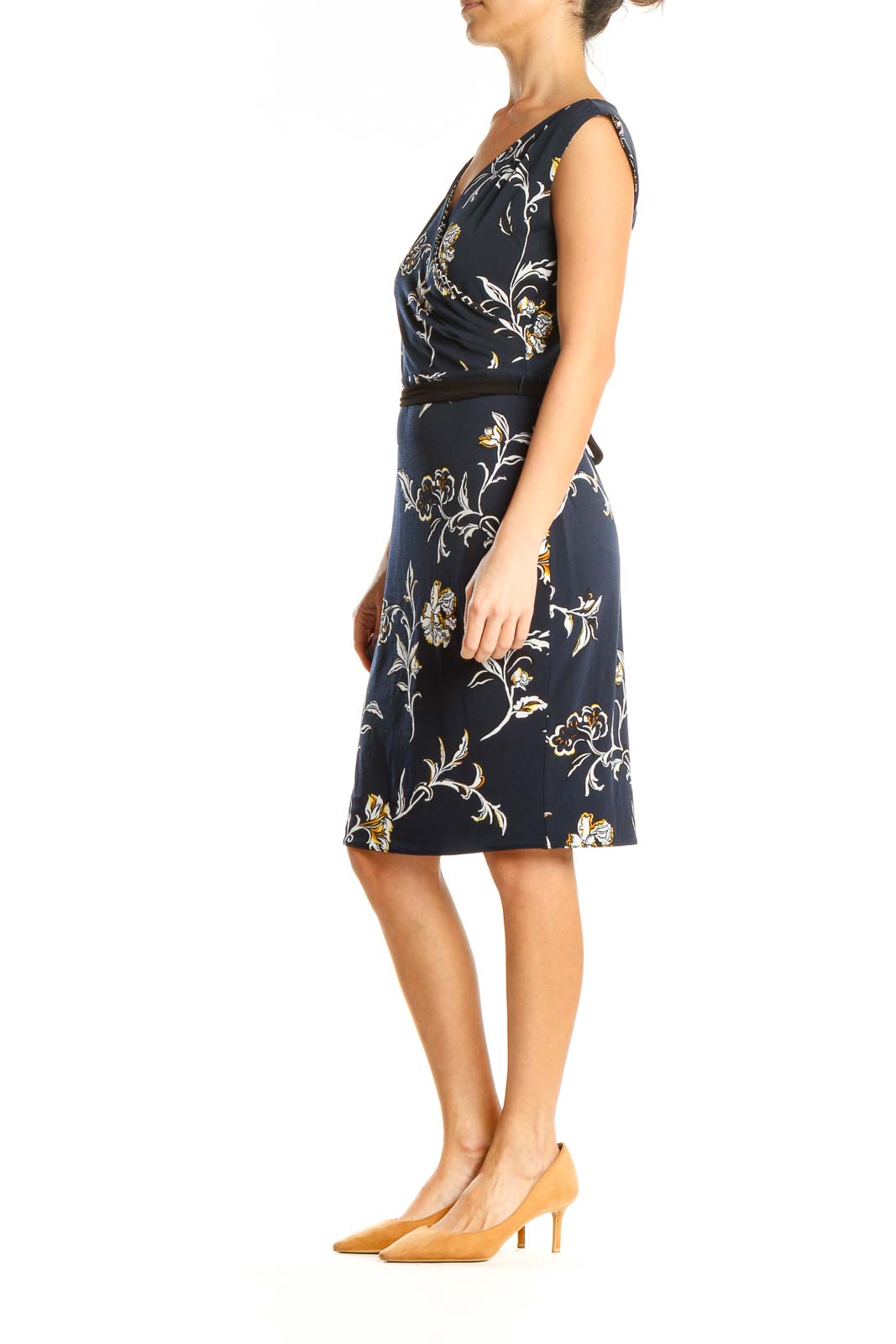 Blue Floral Print Work Sheath Dress