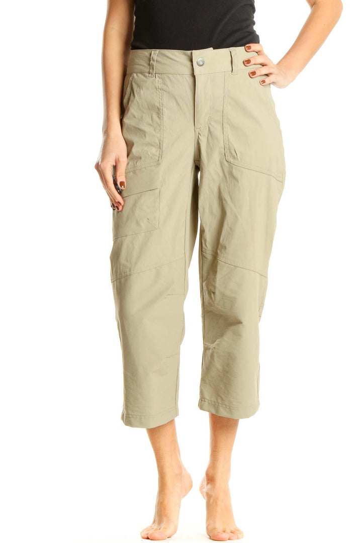 Beige Textured Casual Cargos Pants