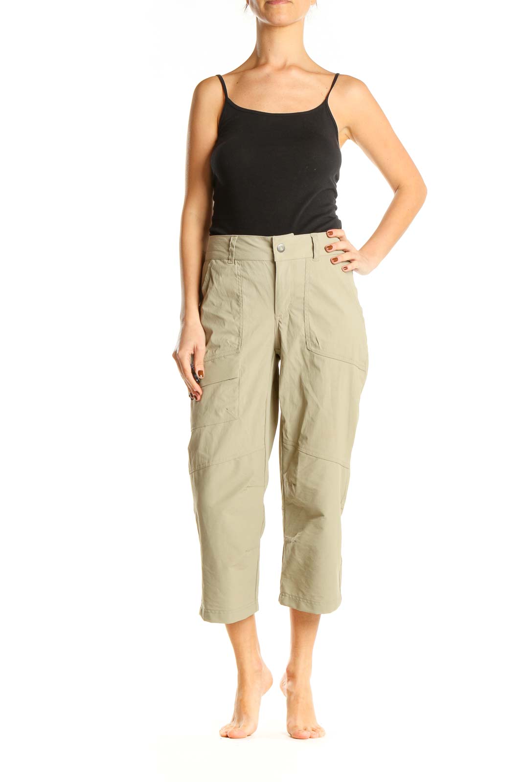 Beige Textured Casual Cargos Pants