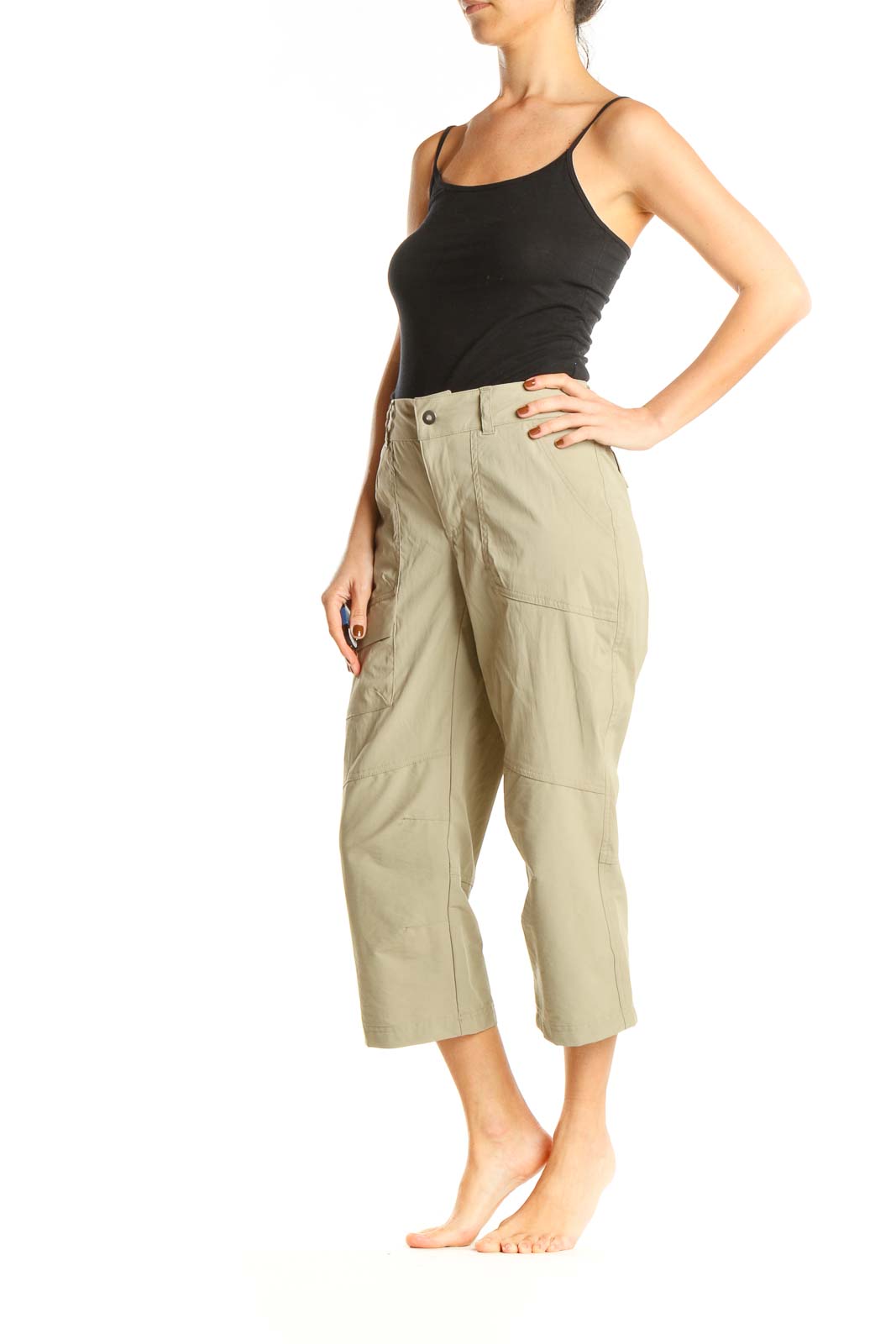 Beige Textured Casual Cargos Pants