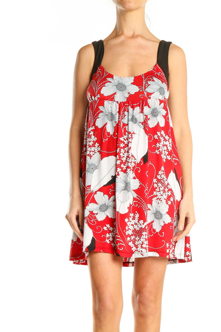 Red Floral Print Holiday Dress