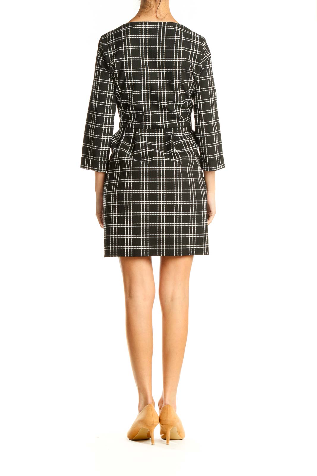 Black Checkered Classic Fit & Flare Dress